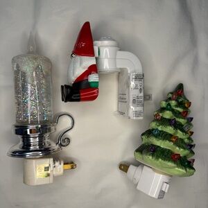 2 Festive Holiday Night Lights, Bath & Body Works Santa Gnome Wallflower Plug
